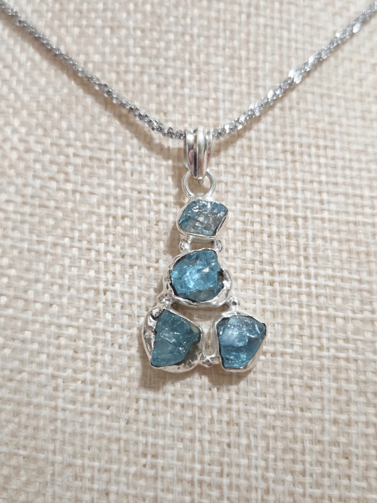 925 Sterling Silver Jewelry - Sterling Silver Blue Topaz Rough Stone Pendant Necklace